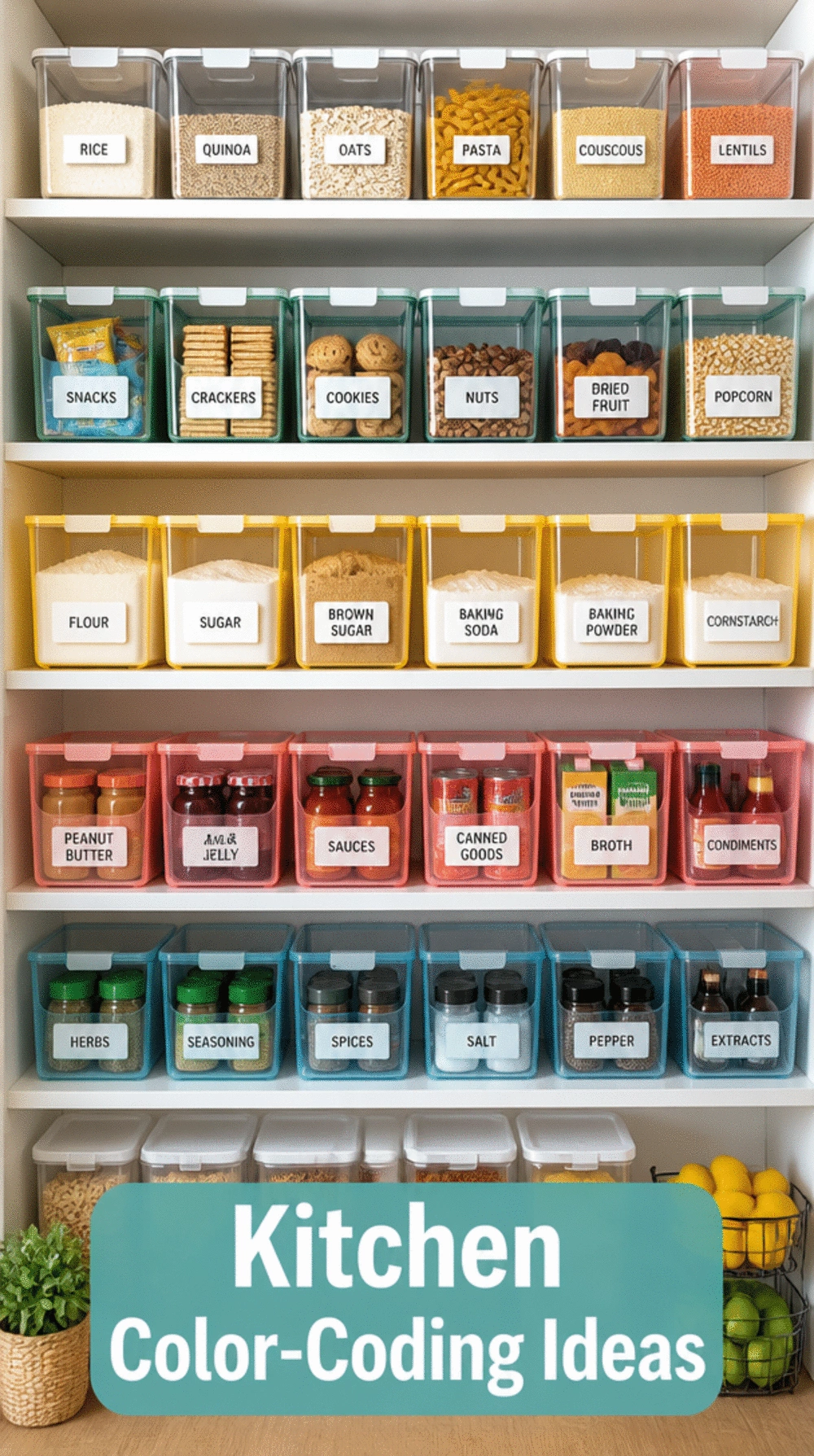 Kitchen Color-Coded Pantry Bin System That Sorts Every Category by Colour