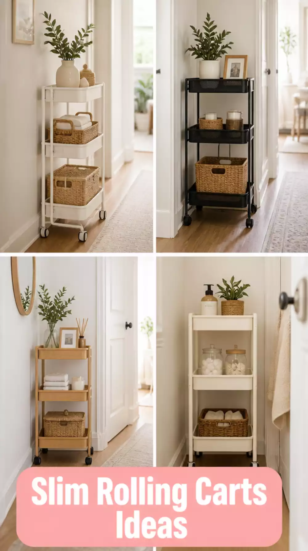 Entryway Slim Rolling Drawer Cart That Fits in the Narrowest Hallway Space