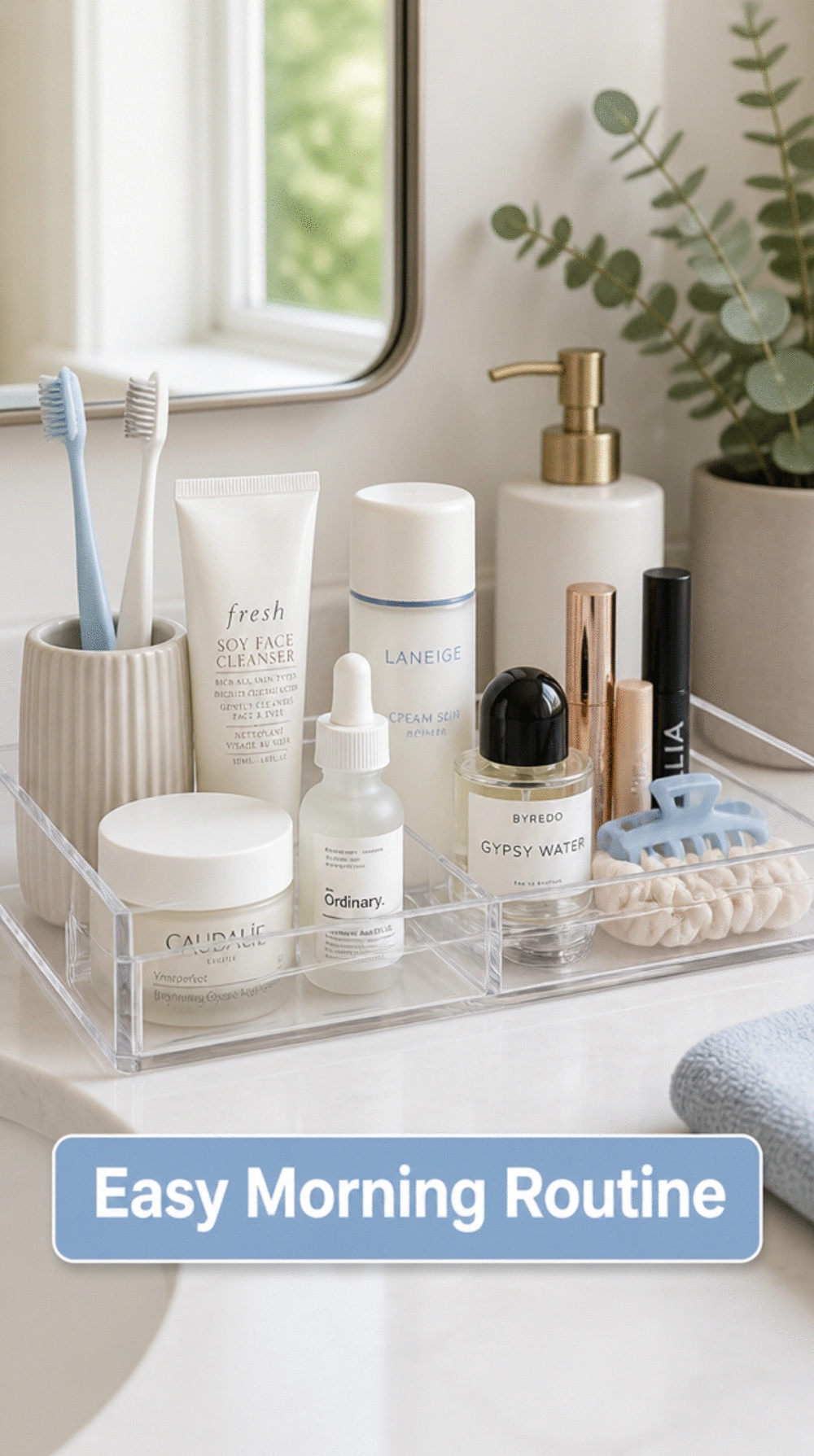 Bathroom Counter Clear Tray That Makes a Morning Routine Automatic