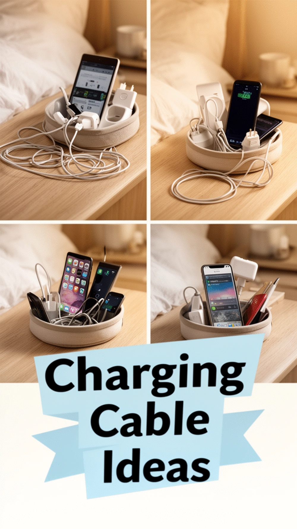 Guest Room Bedside Charging Cable Basket That Covers Every Common Device Connector