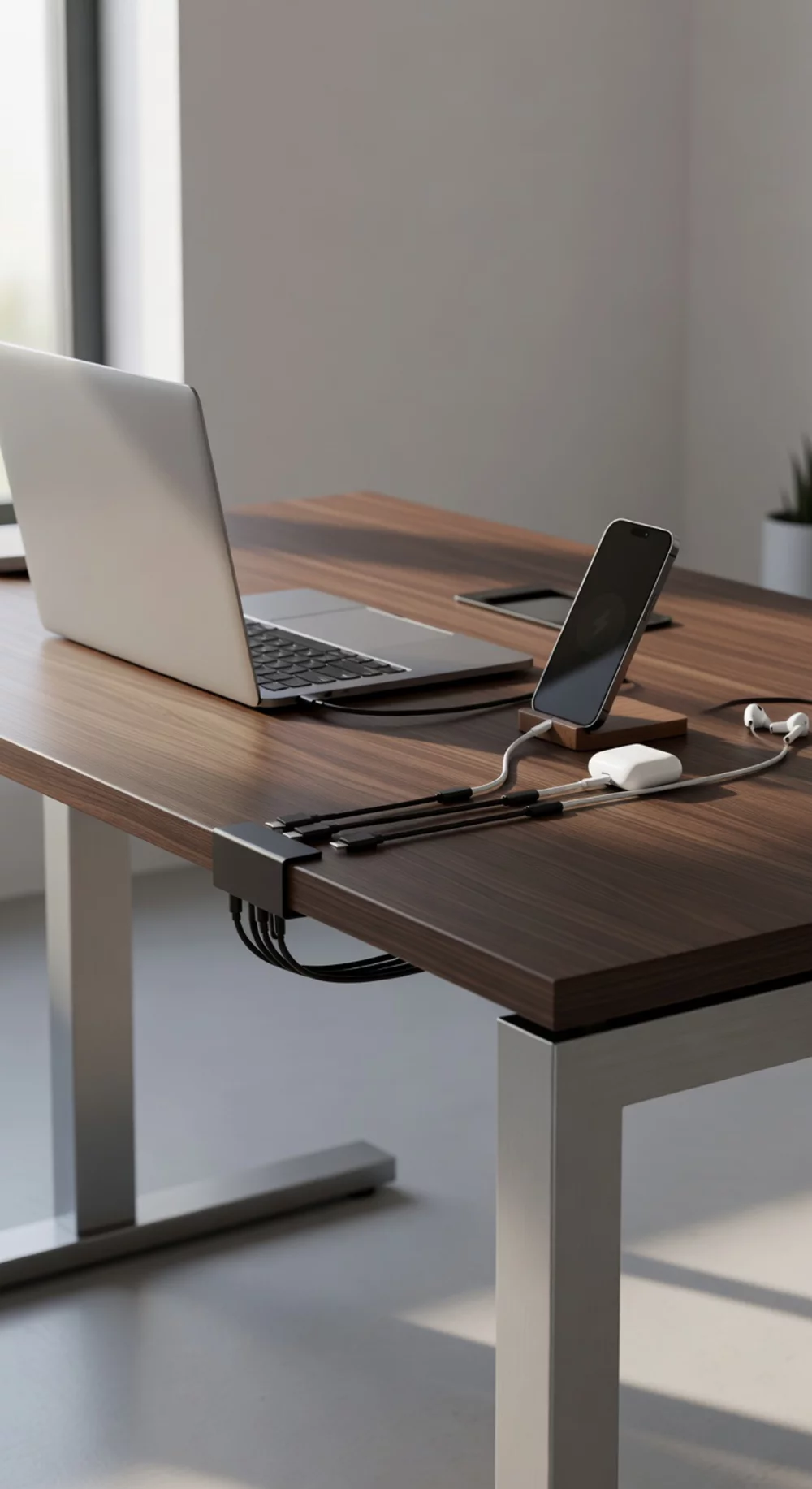 Home Office Cable Management Clips That Hide Cords Along the Desk Edge