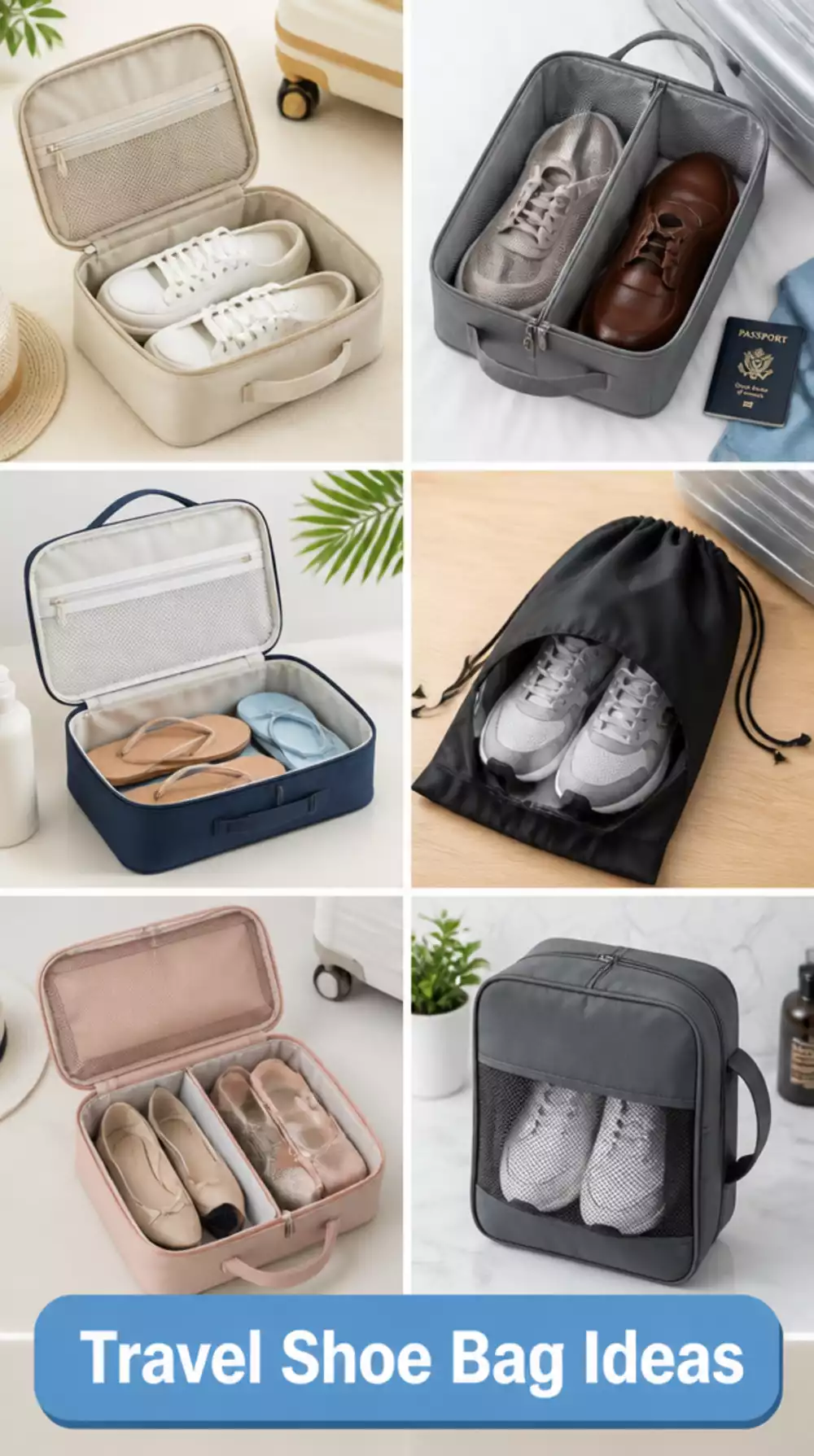 Travel Shoe Bag Set That Keeps Footwear Separate from Clothing in a Suitcase