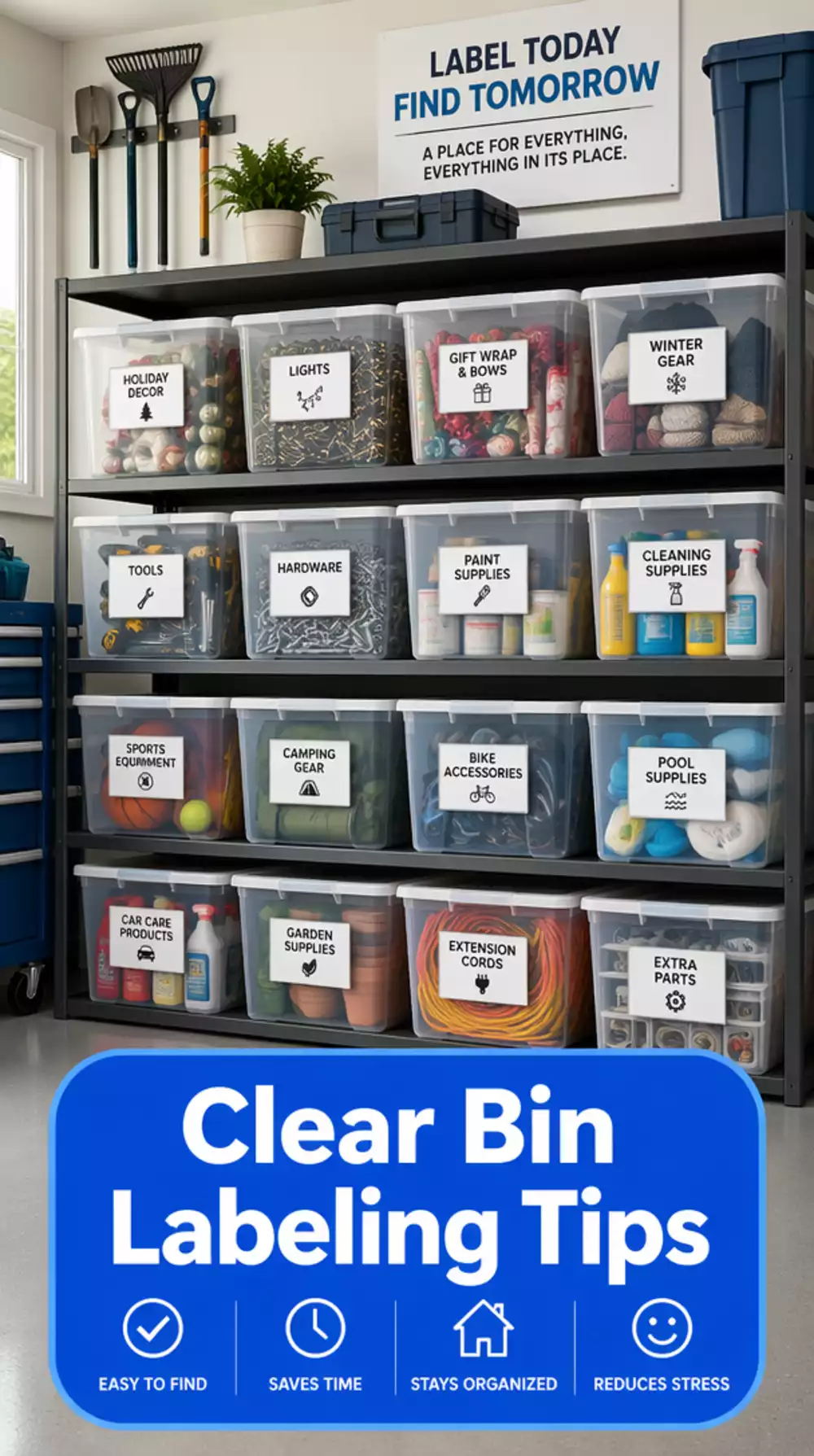Garage Clear Bin Label System That Makes Finding Any Item Instant