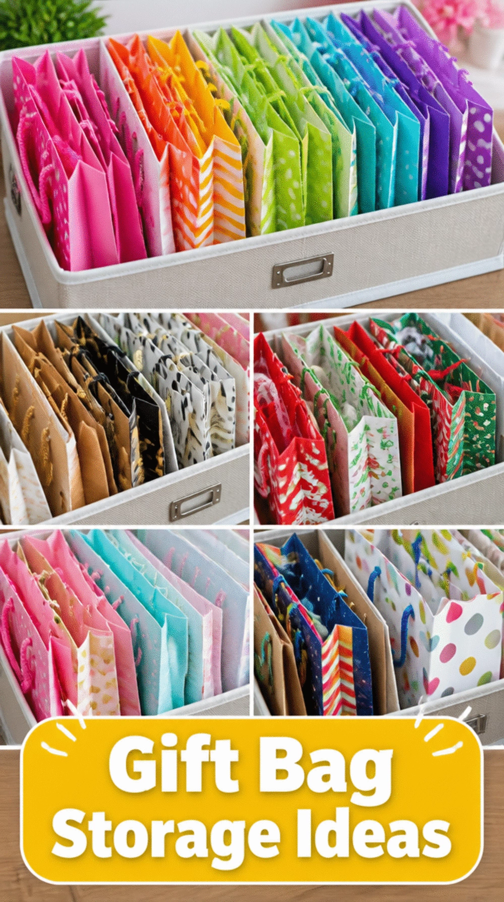 Gift Bag Storage Bin with Dividers for Easy Organization