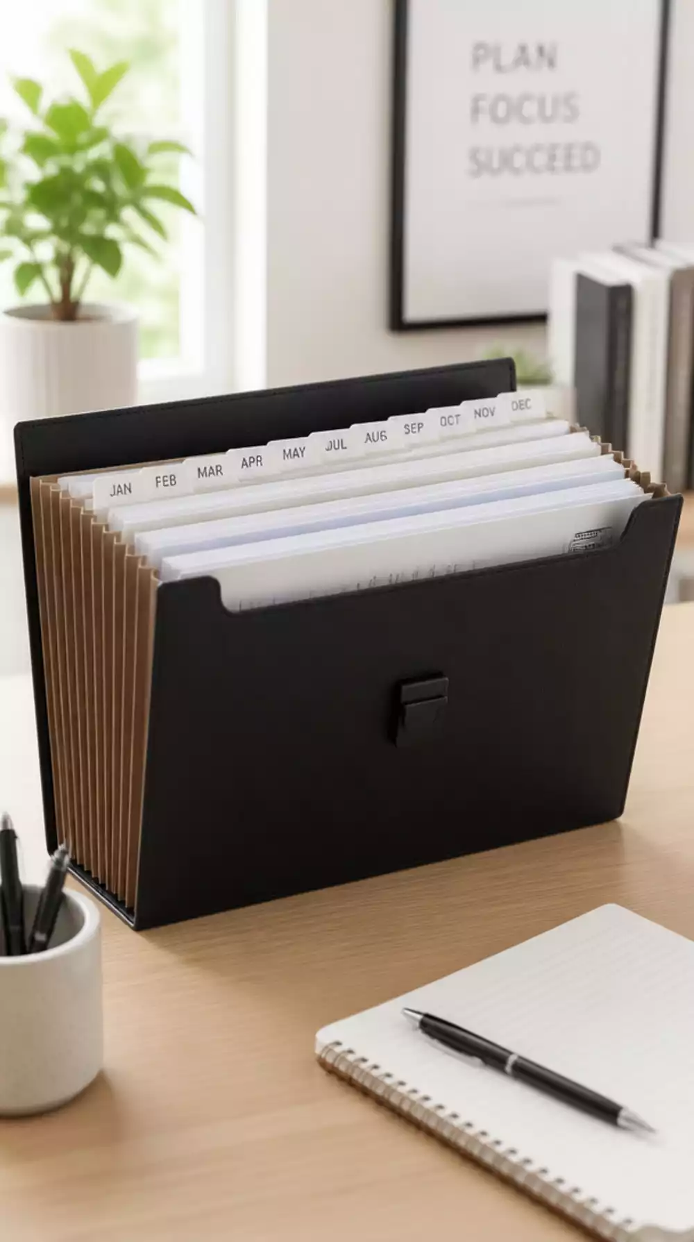 Home Office Accordion File Folder That Sorts Bills and Documents by Month