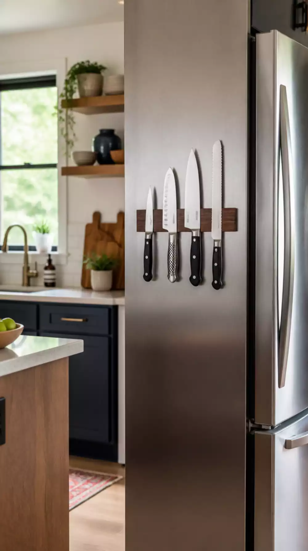 Renter Kitchen Portable Magnetic Knife Strip That Attaches to the Fridge Side
