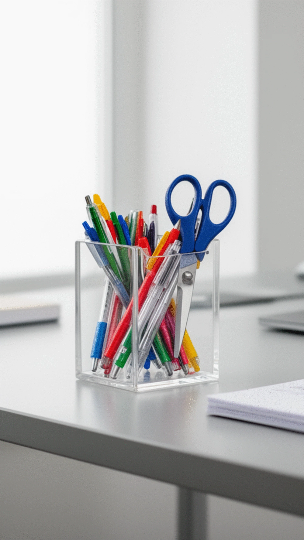 Home Office Acrylic Pen and Scissor Cup That Makes a Desk Look Minimal