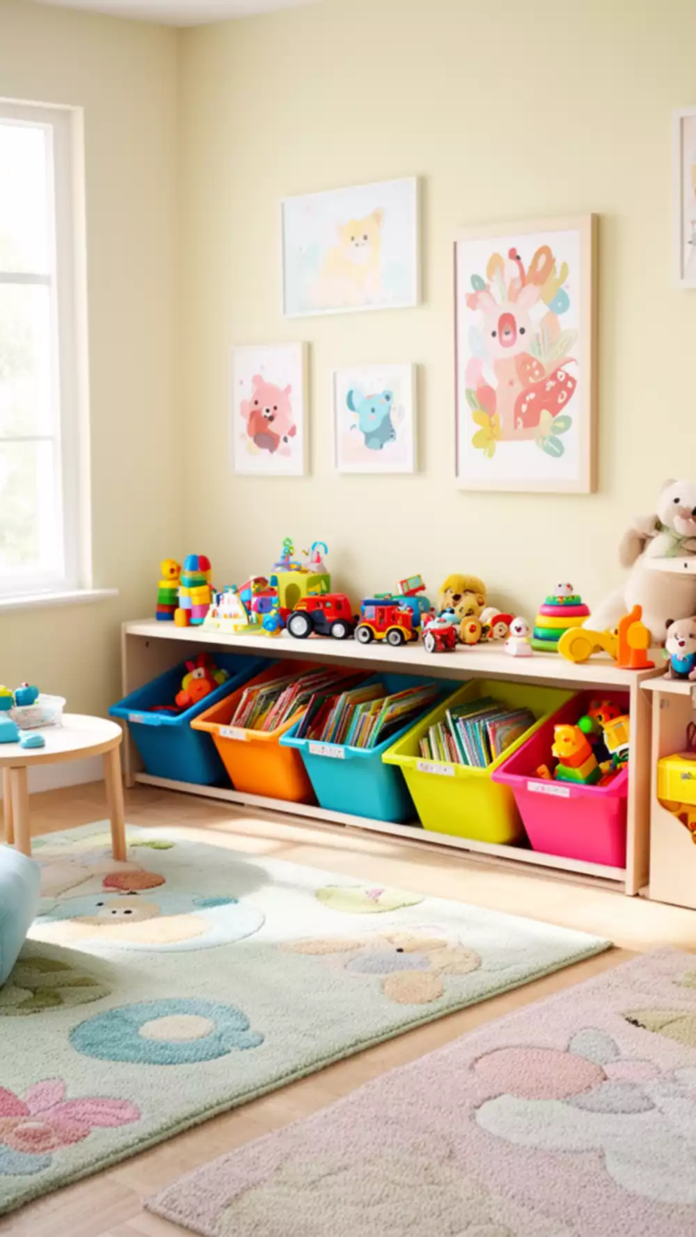 Open Bin Shelf Unit for Playroom Organization