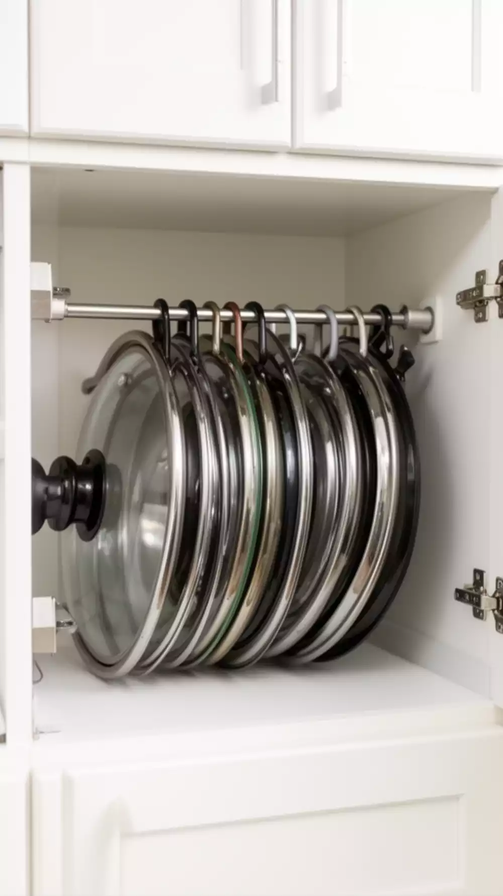 Tension Rod Divider for Neat Kitchen Lid Organization