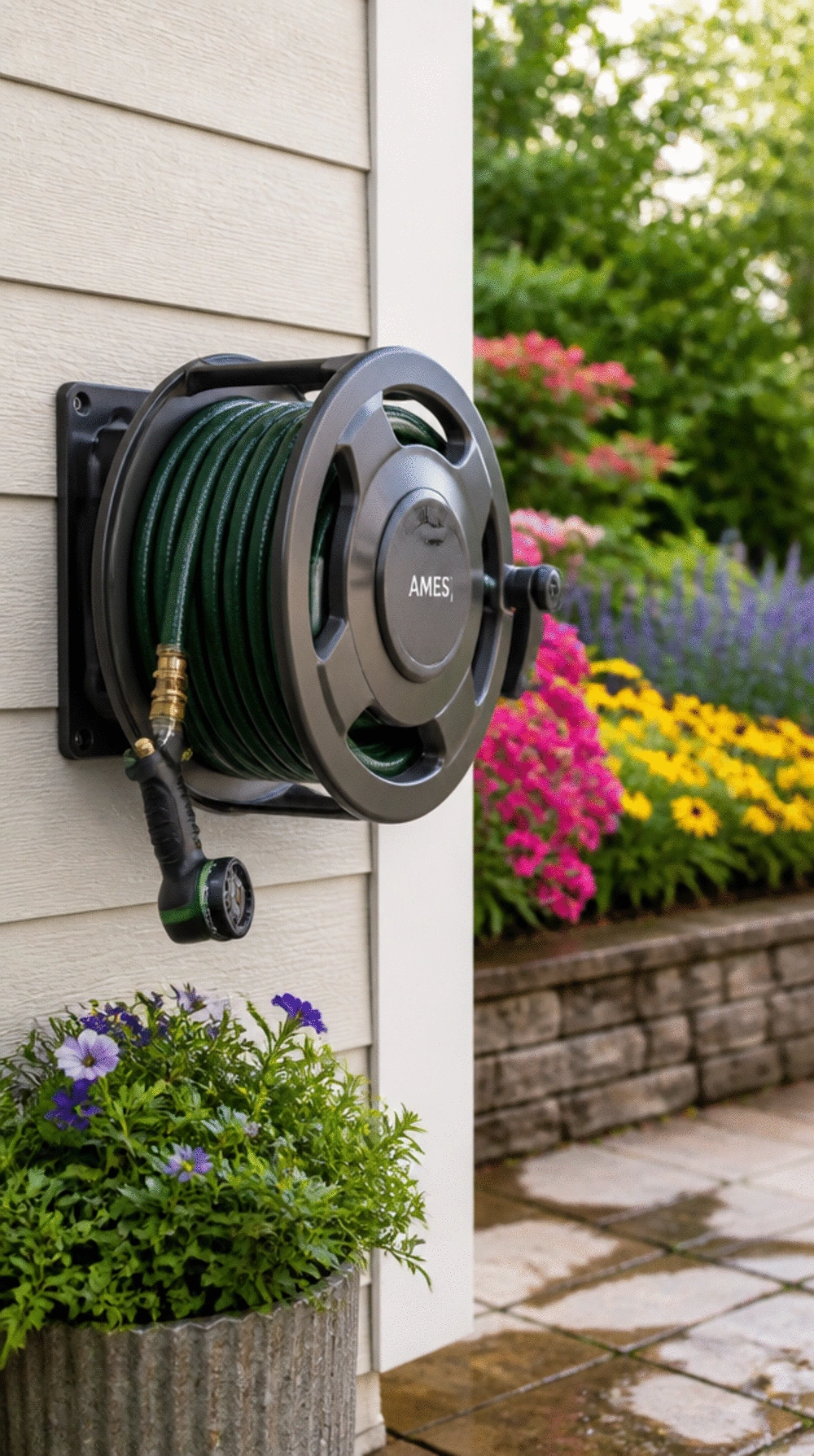 Garden Hose Reel Wall Mount That Coils the Hose Neatly After Every Use