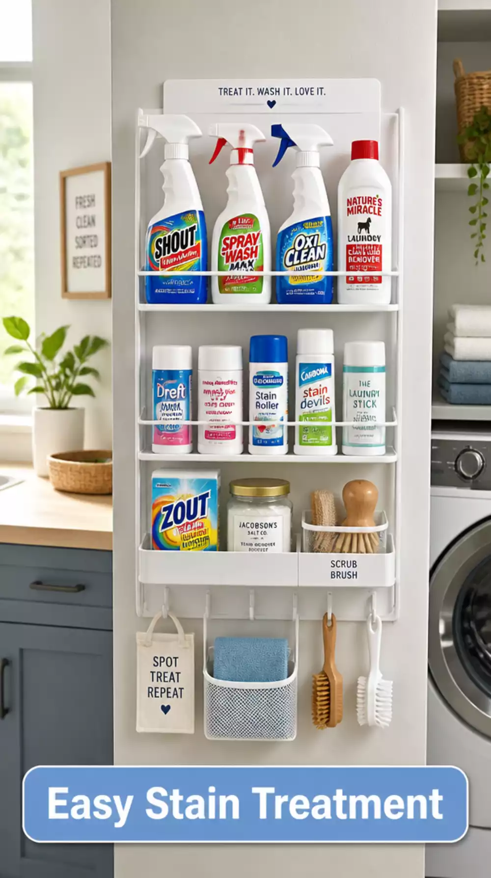 Laundry Room Wall-Mounted Stain Remover Caddy That Keeps Pre-Treatment Always Reachable