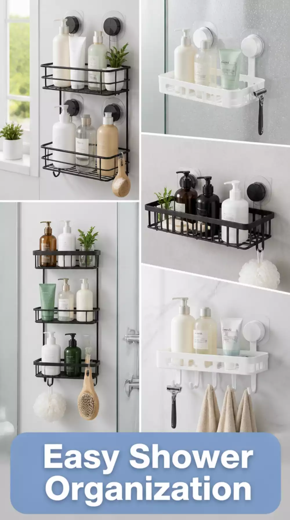 Tiny Home Bathroom Shower Caddy with Suction Mount That Needs No Shelf at All
