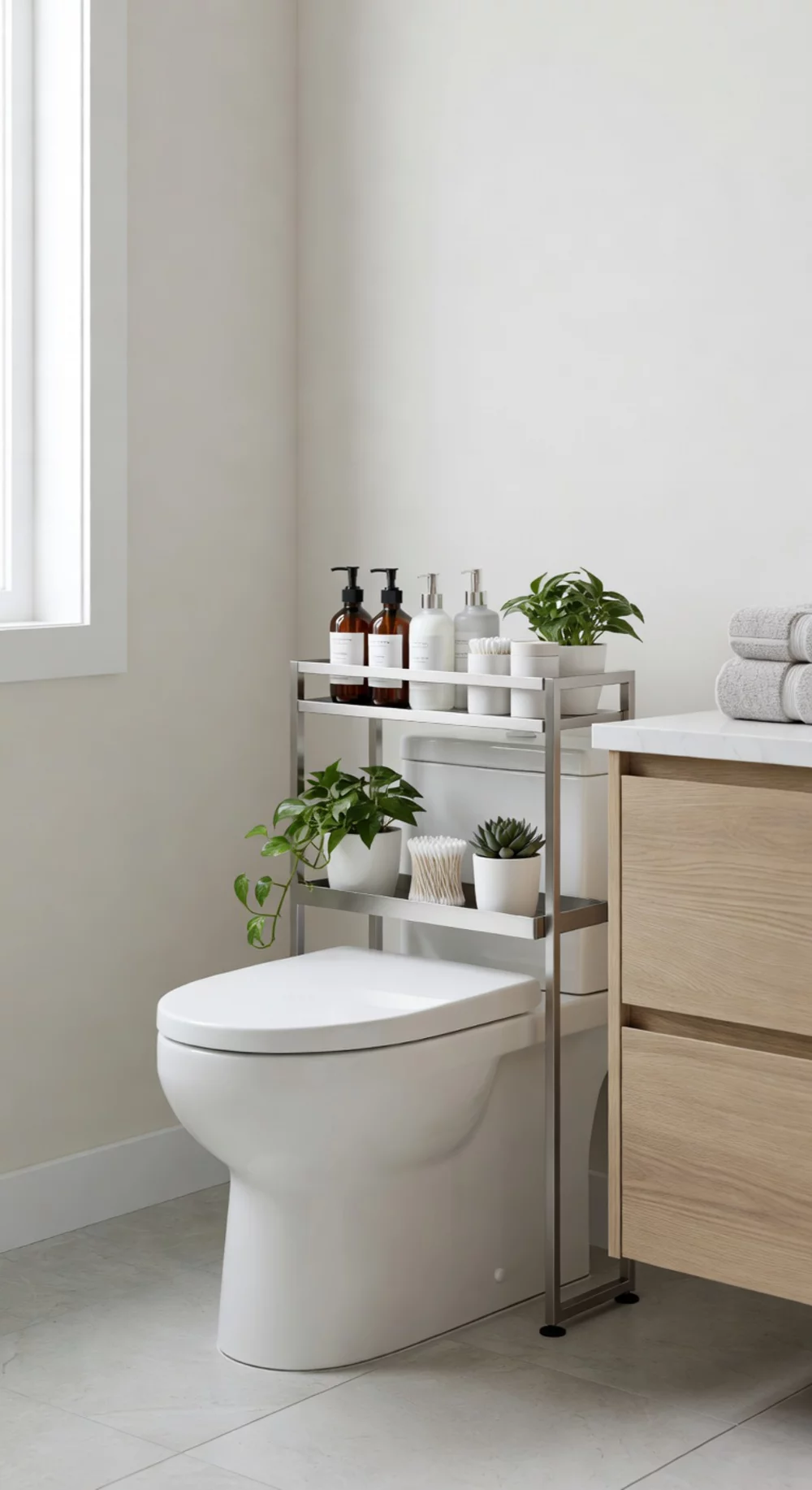 Renter Bathroom Over-the-Toilet Freestanding Tower That Needs Zero Wall Fixings