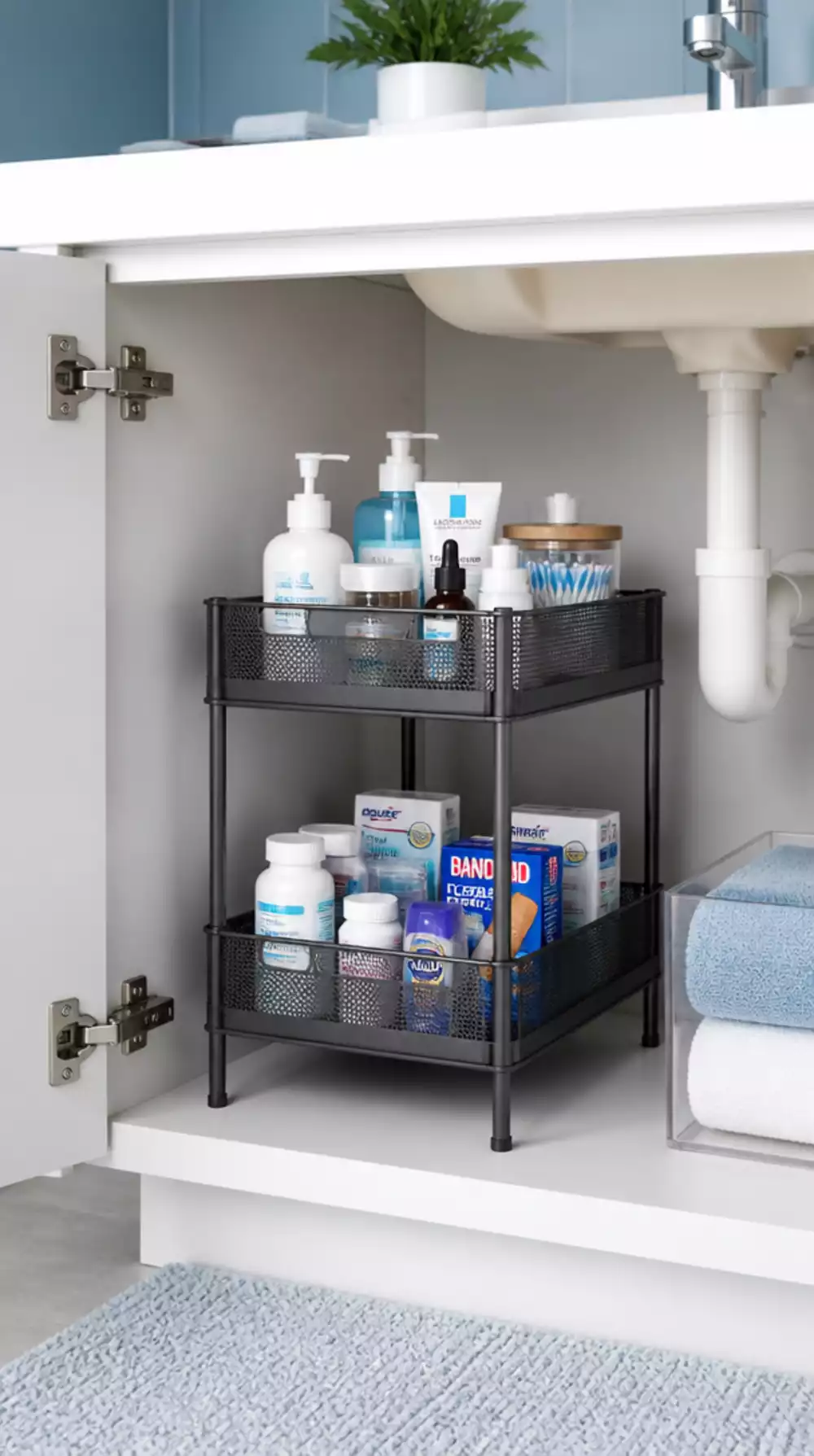 Bathroom Cabinet Stackable Clear Shelf Riser That Doubles Medicine Cabinet Space