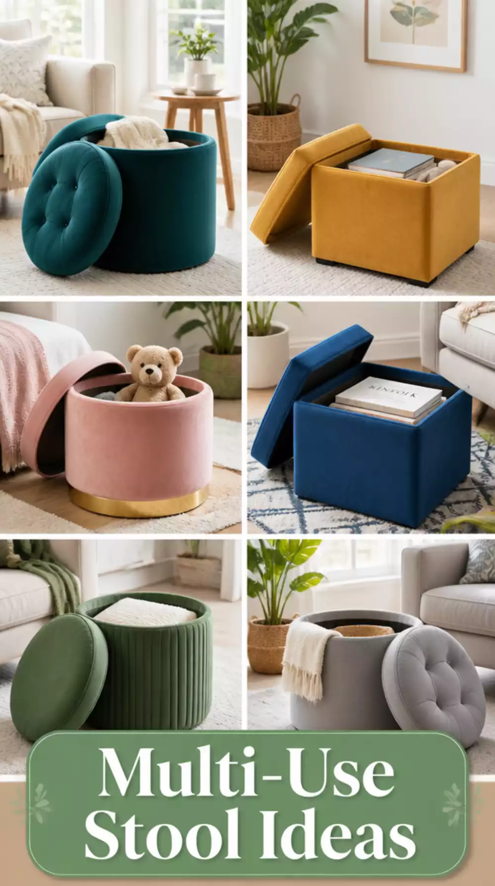 Tiny Home Multi-Use Stool with Lid That Stores Items and Serves as Extra Seating