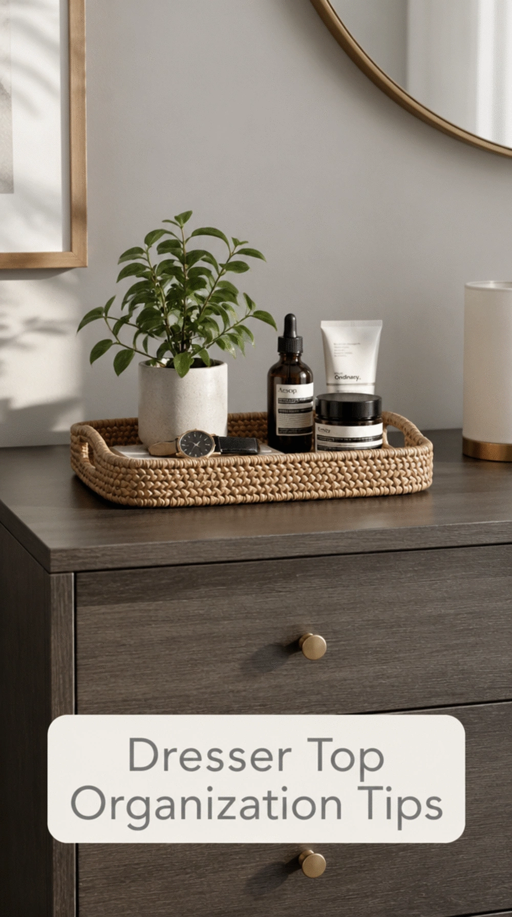 Bedroom Minimal Dresser Top Tray That Limits Surface Clutter to Only Daily Items