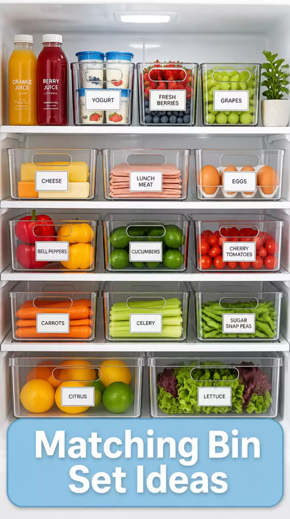 Fridge Matching Bin Set in Matching Sizes That Makes Every Shelf Look Uniform