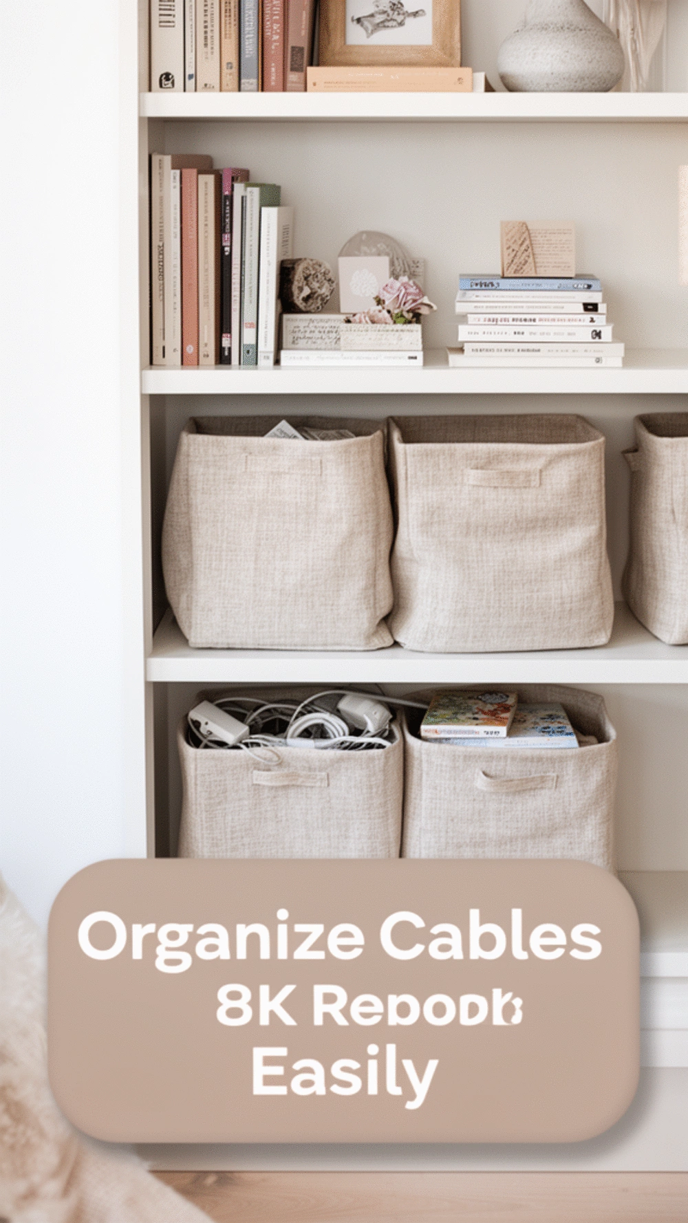 The Living Room Bookshelf Basket Insert Trick That Hides Cables and Small Clutter
