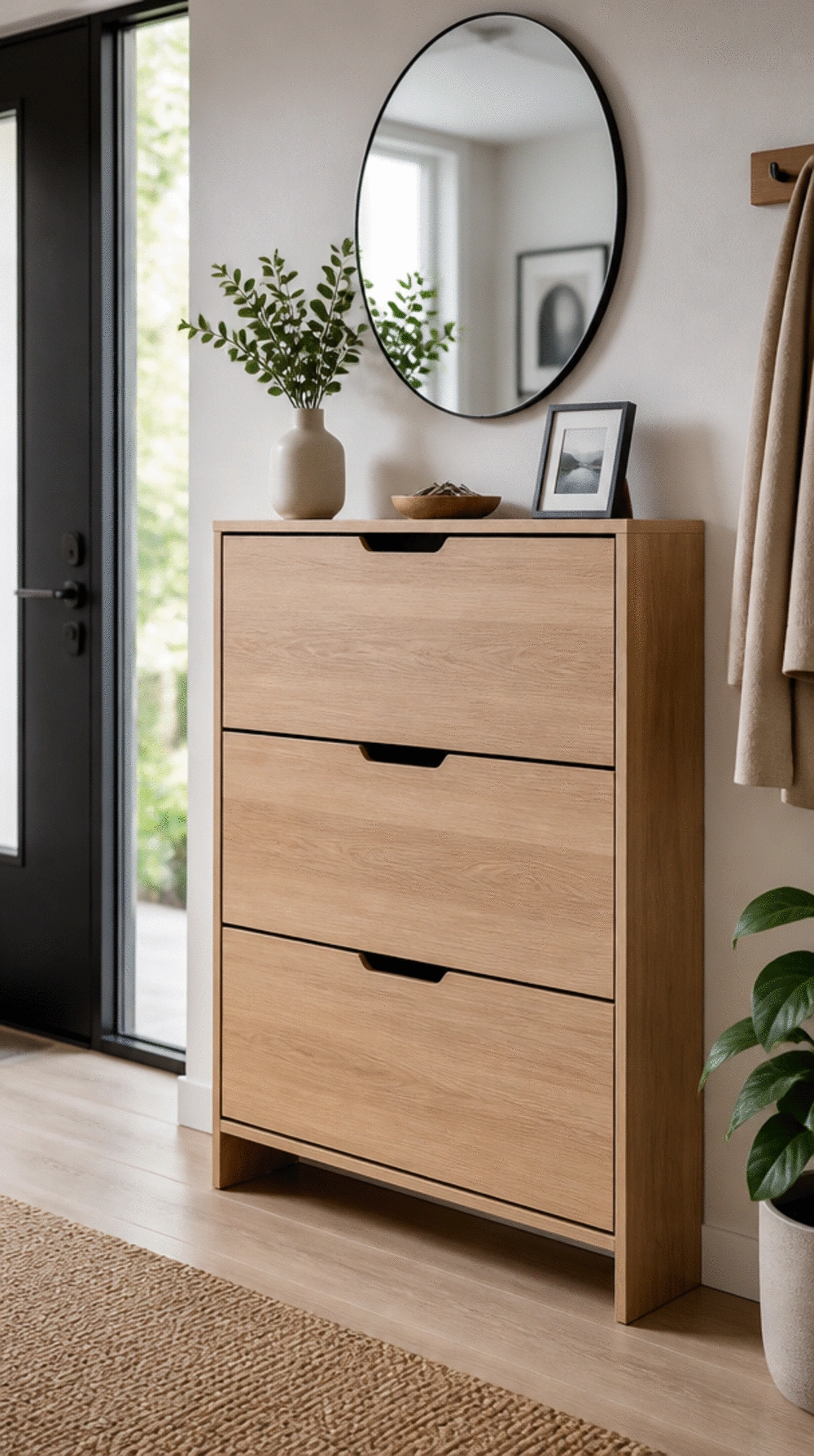 Entryway Shoe Cabinet with Flip-Down Doors That Hides All Footwear from View