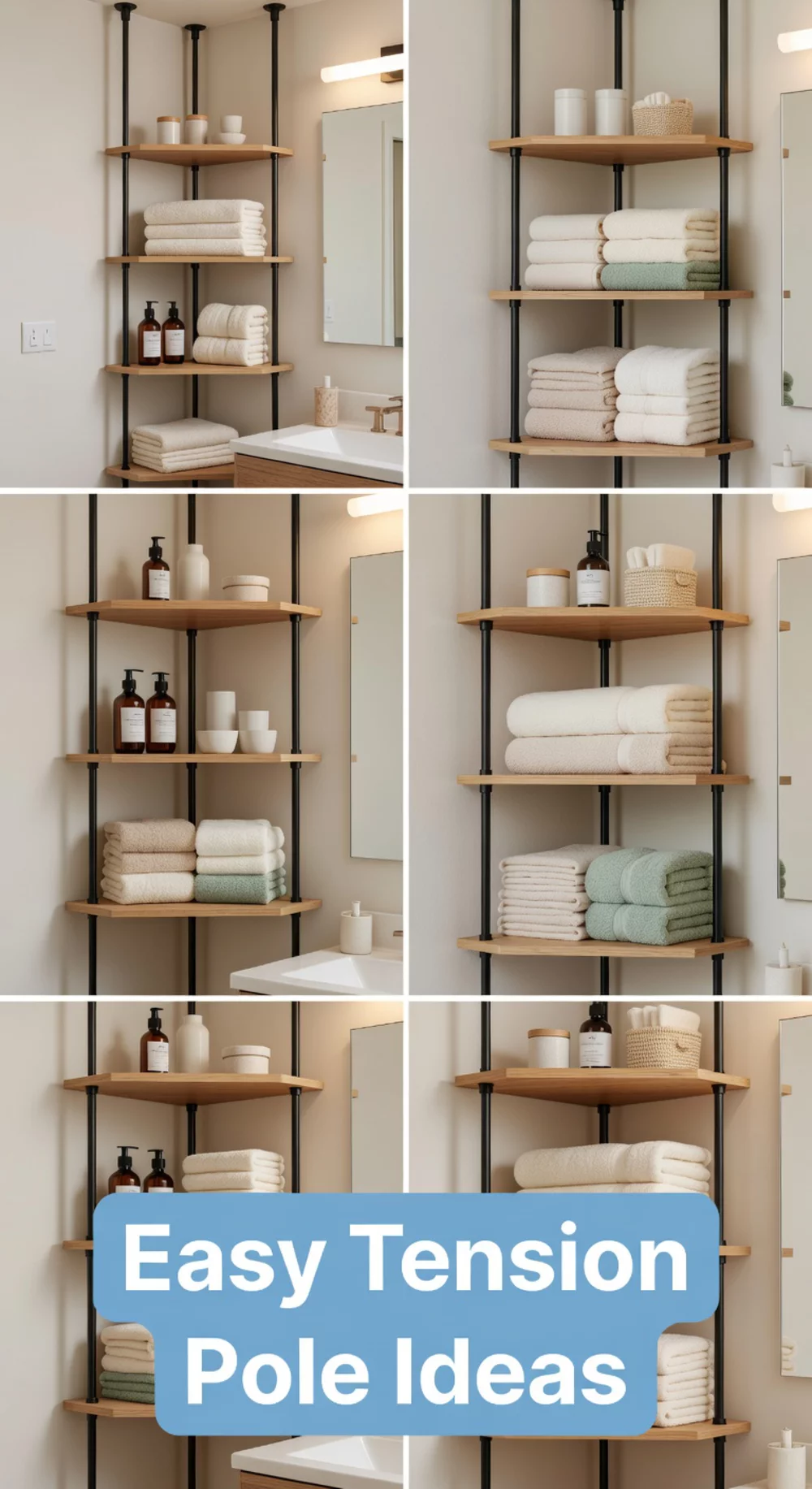 Renter Bathroom Tension Pole Corner Shelf That Stands Between Floor and Ceiling