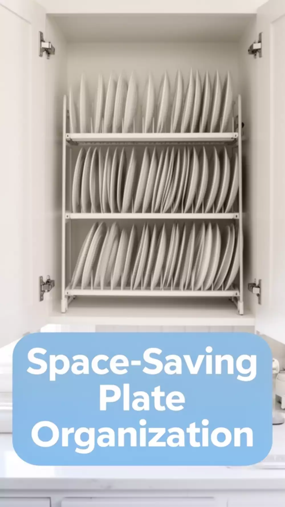 Kitchen Vertical Shelf Riser That Fits Two Rows of Plates in One Cabinet