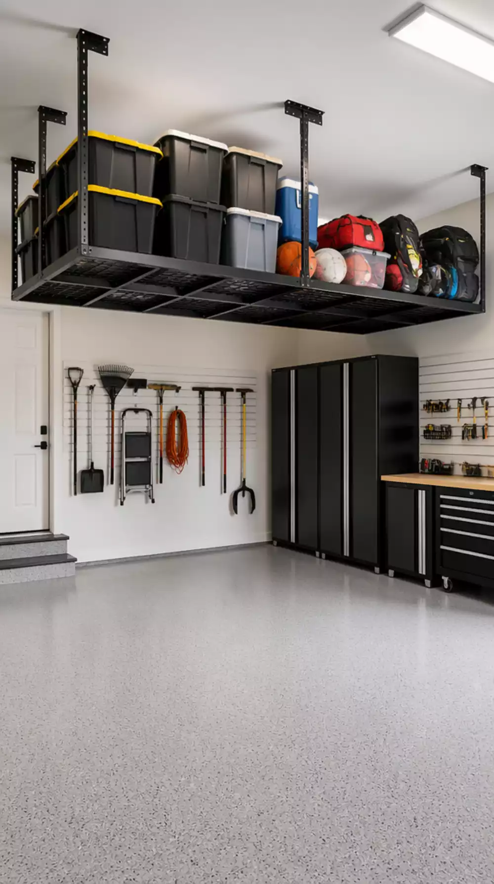 Garage Overhead Ceiling Storage Rack That Lifts Boxes Off the Floor Completely