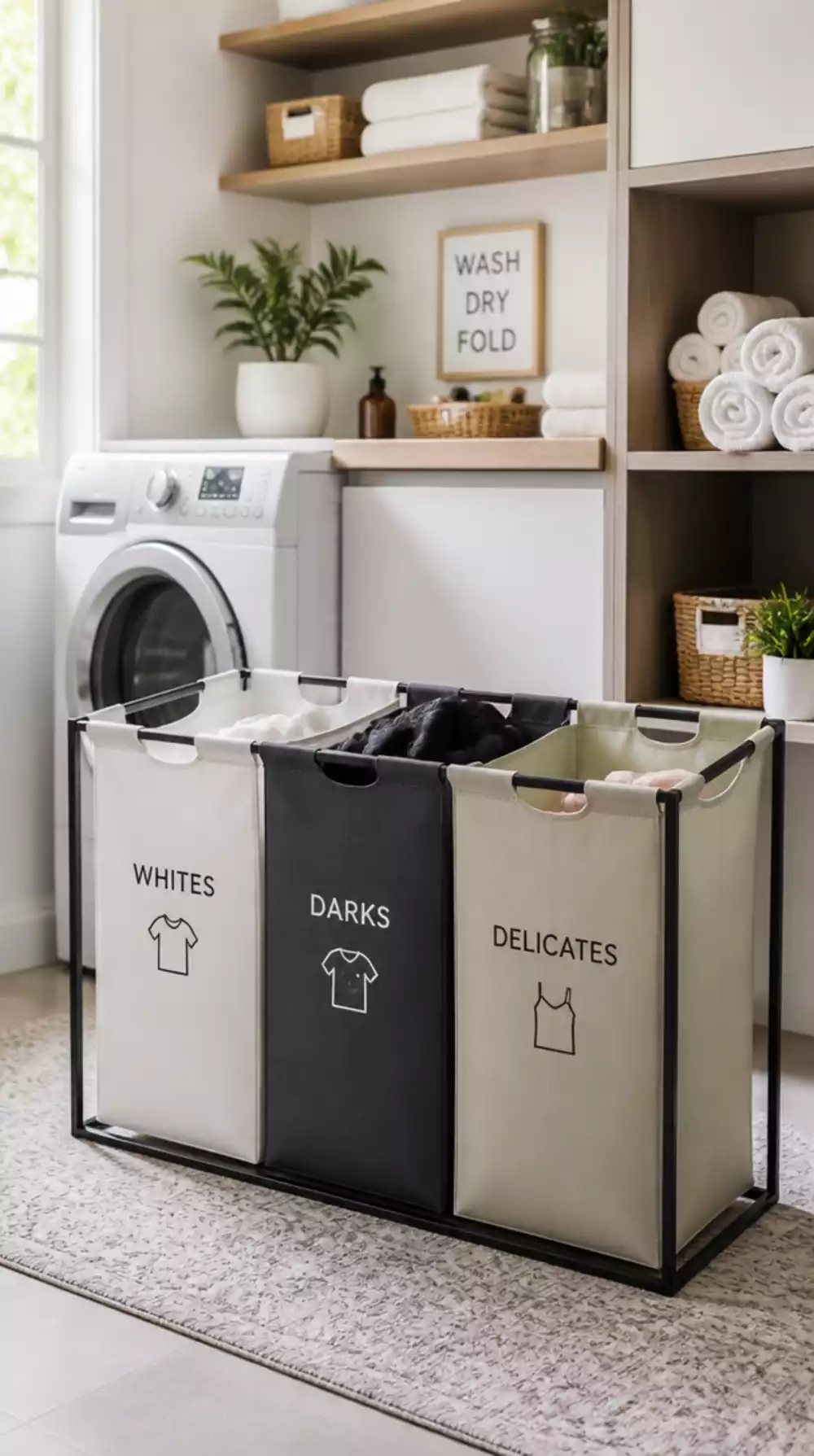 Laundry Room Sorting Hamper with Three Sections That Pre-Sorts Every Load