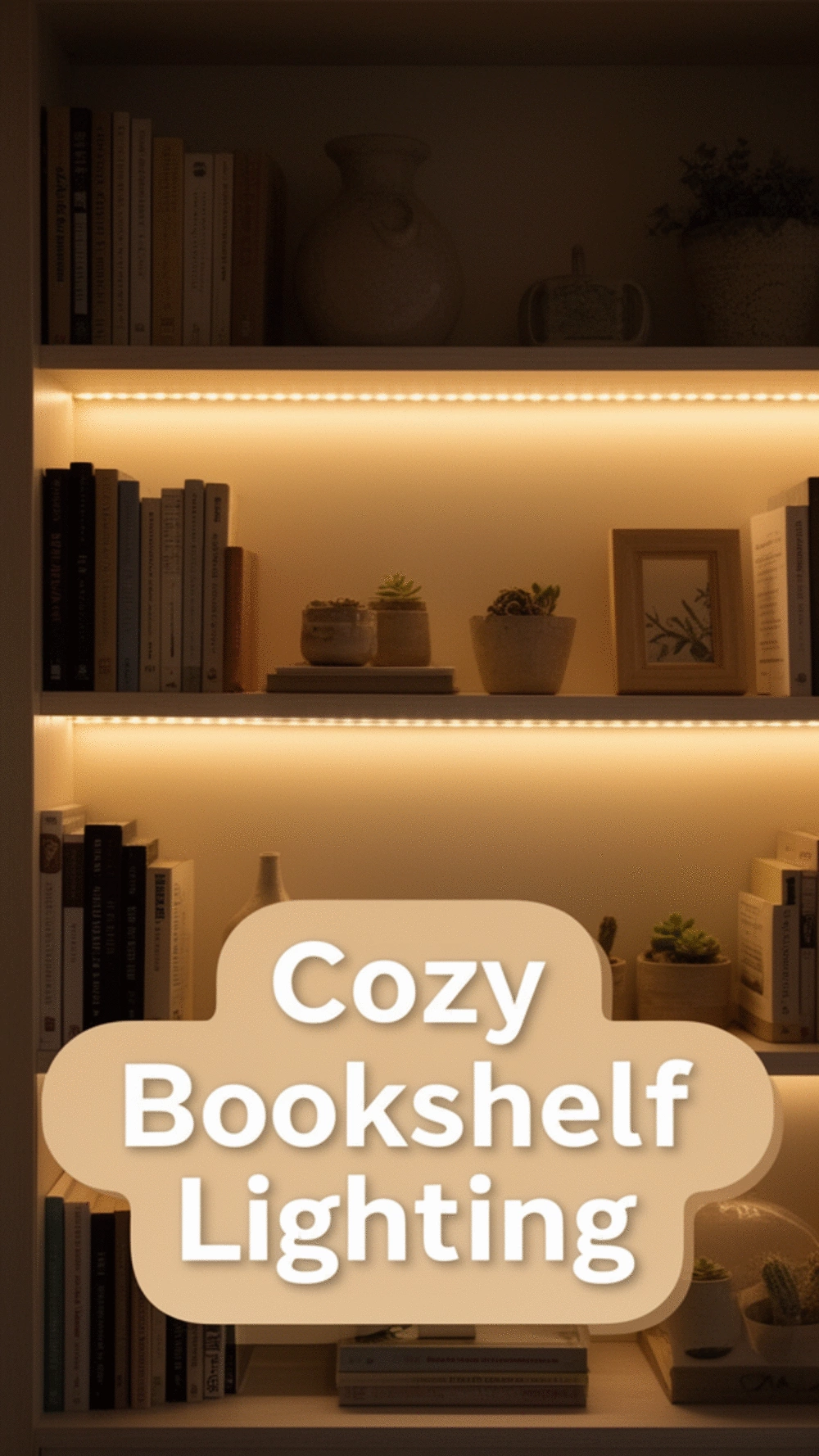 Living Room LED Strip Light Under Each Shelf That Makes Books Look Like a Feature