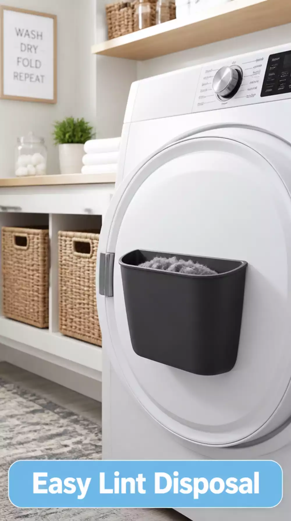 Laundry Room Magnetic Lint Bin That Mounts on the Dryer Door for Easy Disposal